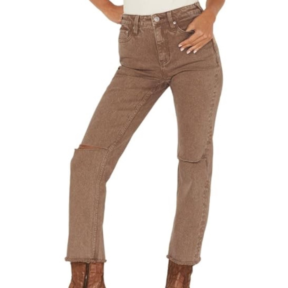Cleo + Wolf Taupe Distressed Women's Jeans